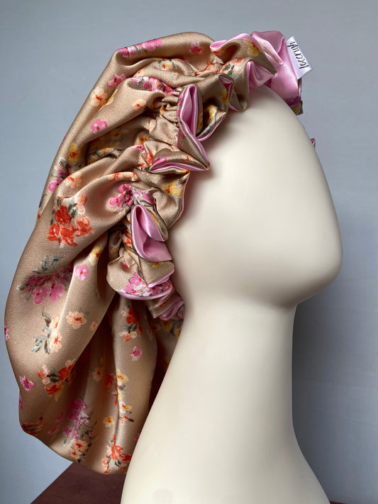 Pink & Orange Floral on Bronze and Pink, Size XL: Pre-Made & Ready To Ship
